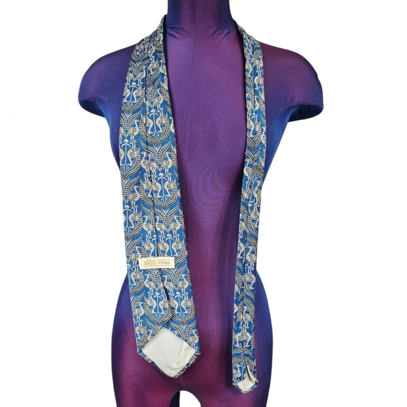Vintage Superba Dacron Polyester Blue & Gray Peacock Necktie Men's A101 - Picture 4 of 9